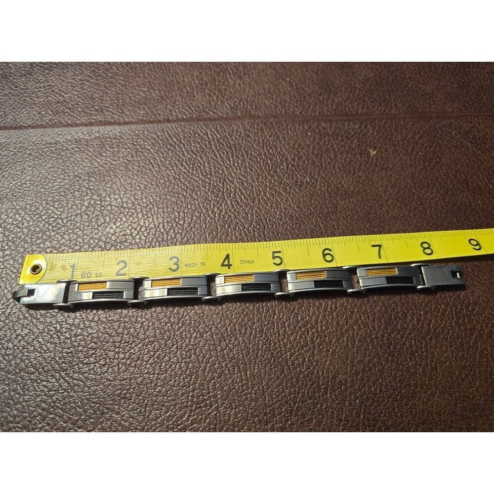 Men's 8.5"‎ Stainless Steel Black and Gold Bracelet EUC